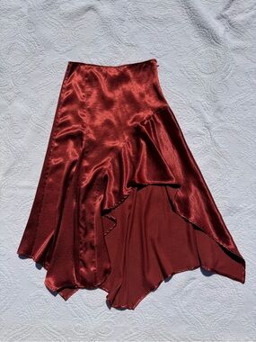 Free People - Women's Satin Asymmetric Midi Skirt - Rust Red
